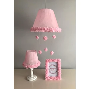 Keçeli Parti Hayalleri Bebek Çocuk Odası Avize Abajur Çerçeve Pembe Çiçekli Pembe Tül Sarma Çiçek Sarkıtlı