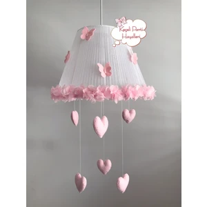Keçeli Parti Hayalleri Bebek Çocuk Odası Avize Beyaz Tül Açık Pembe Çiçekl Kelebek Kalp