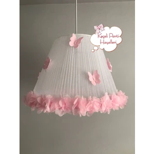Keçeli Parti Hayalleri Bebek Çocuk Odası Avize Beyaz Tül Açık Pembe Çiçek Kelebek