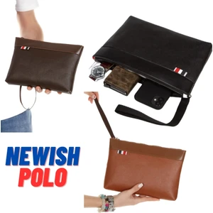 Newish Polo Vegan Deri Taba Deriden Su Geçirmez Bilek Askılı Seyahat Portföy Clutch Unisex El Çantası (28*18CM)