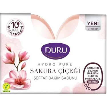 Duru Hydro Pure Sakura Çiçeği Şeffaf Bakım Sabunu 2 x 135 gr Paraben ve Gluten