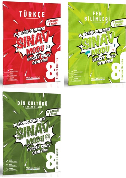 8. Sınıf Türkçe - Fen - Din Sınav Modu Deneme Seti 2023 3 Kitap