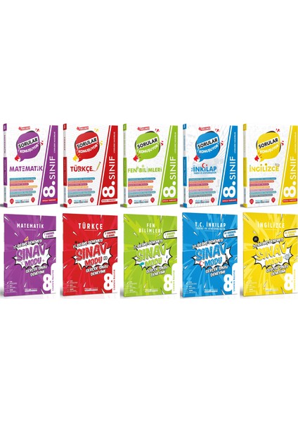 8. Sınıf Matematik Türkçe Fen İnkılap Tarihi İnglizce Soru - Deneme Seti 2023 10 Kitap