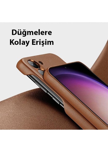 Polham Kamera Korumalı Darbe Emici Samsung Galaxy S23 Uyumlu Deri Kılıf, Premium Kumaş Dokumalı