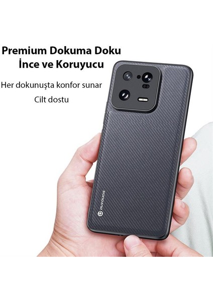 Polham Kamera Korumalı Xiaomi 13 Pro Uyumlu Silikon Kılıf, Premium Kumaş Dokumalı, Darbe Emici Kılıf