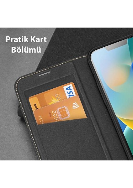 Polham Manyetik Samsung Galaxy S23 Plus Uyumlu Kapaklı Kılıf, Kart Bölmeli, Standlı Kılıf, Pu Deri