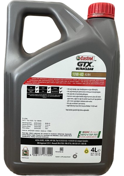 Gtx Ultraclean A3-B4 10W-40 4 Litre Motor Yağı ( Üretim Yılı: 2023 )