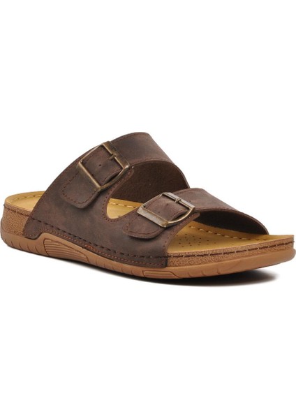 64.002 Kahve Çift Bantlı Erkek Terlik