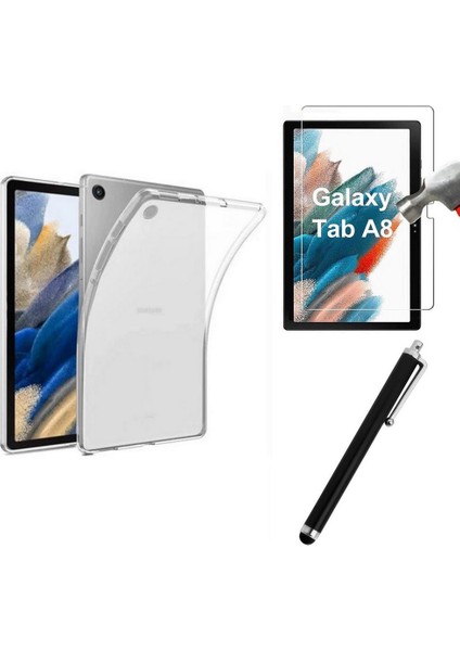 Samsung Galaxy Tab A8 SM-X200 10.5 Inç Silikon Kılıf +Temperli Cam + Kalem