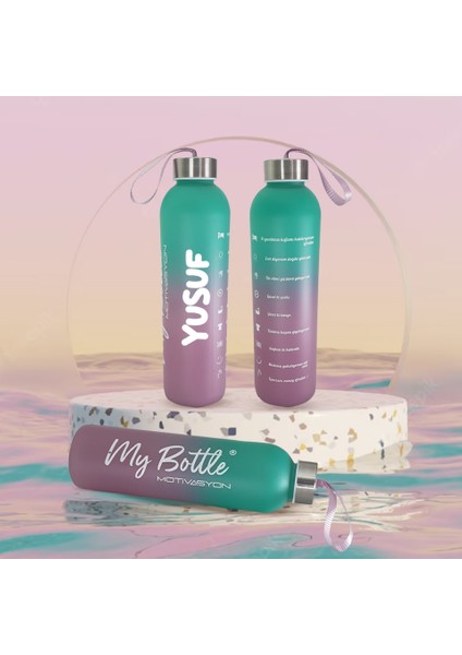 Kişiye Özel Renkli 750 ml Motivasyon Cam Su Matarası HK2708