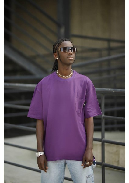 Oversize Pamuklu Bisiklet Yaka Cepli Likralı Erkek Yazlık T-Shirt