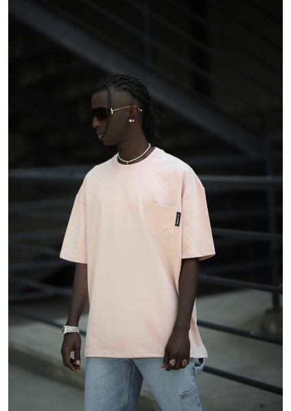 Oversize Pamuklu Bisiklet Yaka Cepli Likralı Erkek Yazlık T-Shirt