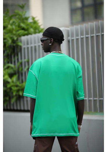 Oversize Bisiklet Yaka Baskılı ve Zikzak Dikiş Detaylı Erkek Yazlık T-Shirt fiyatları