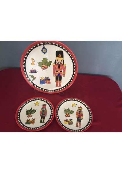 Dekoratif Yılbaşı Seti El Yapımı Çini Tabak 30 Cm+2 Adet 18 cm