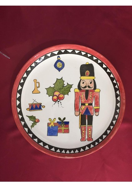 Dekoratif Yılbaşı Seti El Yapımı Çini Tabak 30 Cm+2 Adet 18 cm