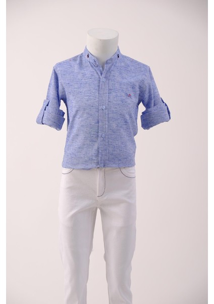 Hakim Yaka Erkek Çocuk Keten Spor Gömlek fırsatları