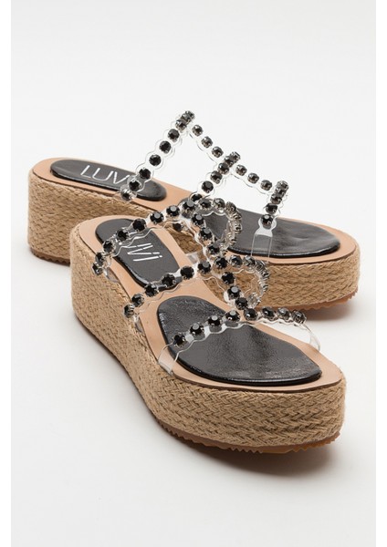 Marje Siyah Taşlı Kadın Dolgu Taban Terlik