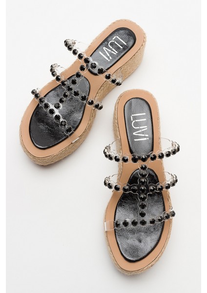 Marje Siyah Taşlı Kadın Dolgu Taban Terlik fiyatları