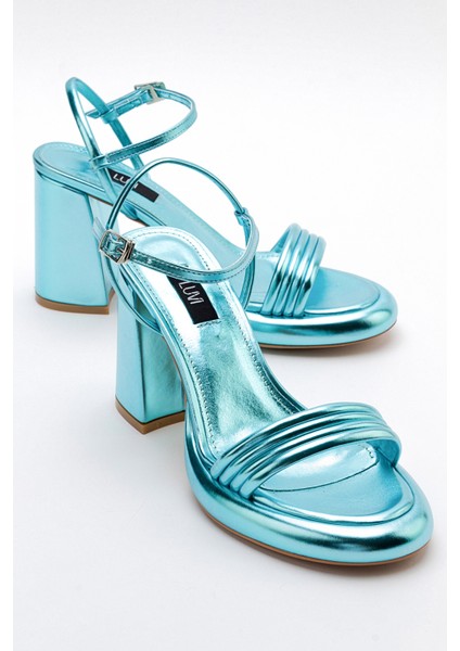 Posse Bebe Mavi Metalik Kadın Topuklu Ayakkabı