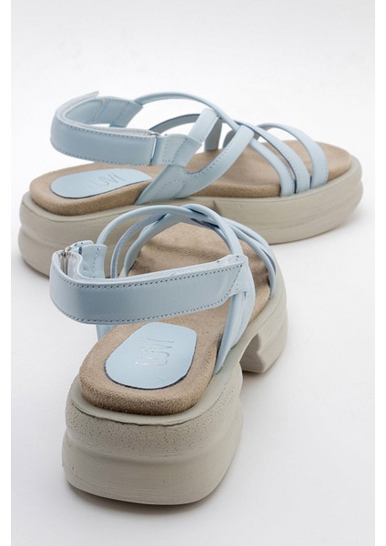 Senza Bebe Mavi Cilt Hakiki Deri Kadın Sandalet modelleri