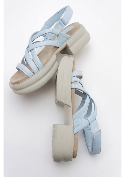 Senza Bebe Mavi Cilt Hakiki Deri Kadın Sandalet fırsatları