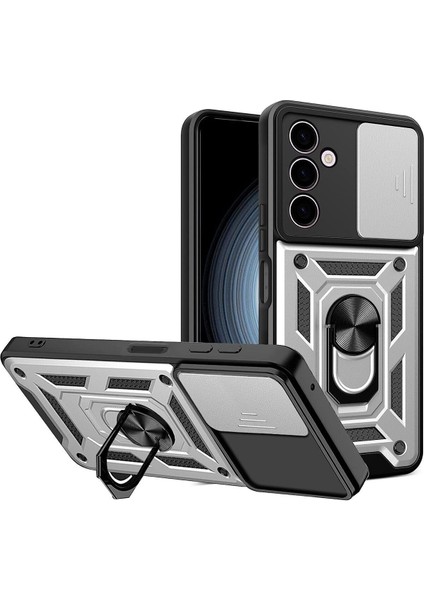 Samsung Galaxy A24 Kılıf Kamera Korumalı Sürgülü Yüzüklü Armor Military Zırh Tank Standlı Kızaklı Pars