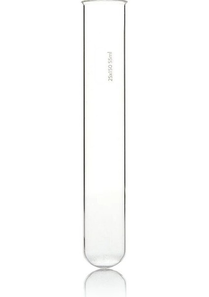 Cam Deney Tüpü 25x150 mm / 55 ml / 10 Adetlik Set / 100% Borosilikat / Isıya Dayanıklı