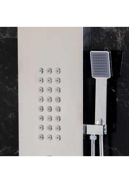 Banora Infinity Lux Duş Paneli, 5 Fonksiyonlu, Paslanmaz Çelik, Tepe Duş, Şelale Sistem, Krom