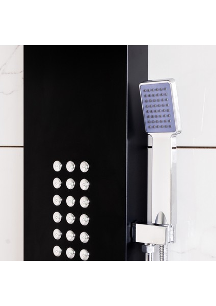 Banora Infinity Lux Duş Paneli, 5 Fonksiyonlu, Paslanmaz Çelik, Tepe Duş, Şelale Sistem, Siyah