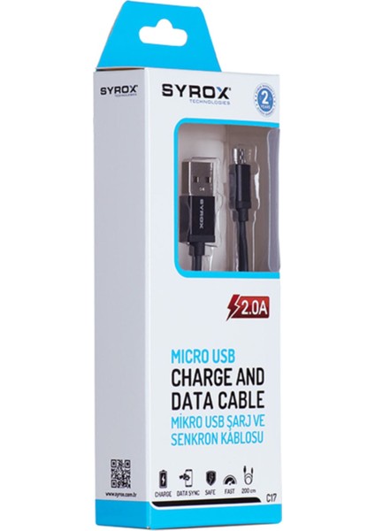 2 Mah 2 Metre Micro USB Data / Power USB Kablo C17