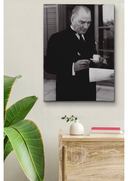 Atatürk Portre Tablosu Mustafa Kemal Atatürk Dikdörtgen Dekoratif Kanvas Tablo