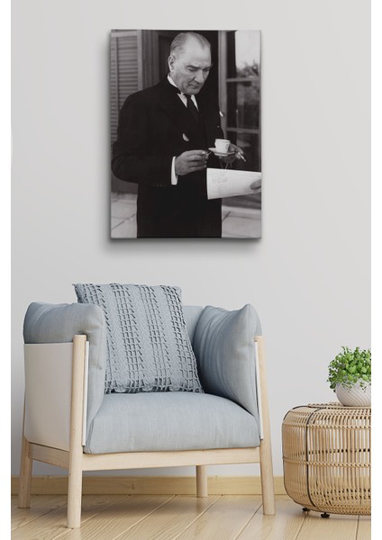 Atatürk Portre Tablosu Mustafa Kemal Atatürk Dikdörtgen Dekoratif Kanvas Tablo