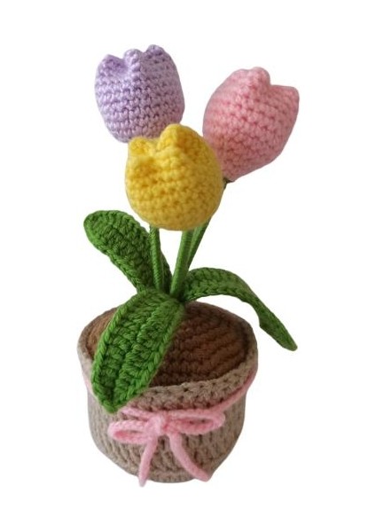 Örgü Üçlü Renkli Laleler Amigurumi Organik Oyuncak