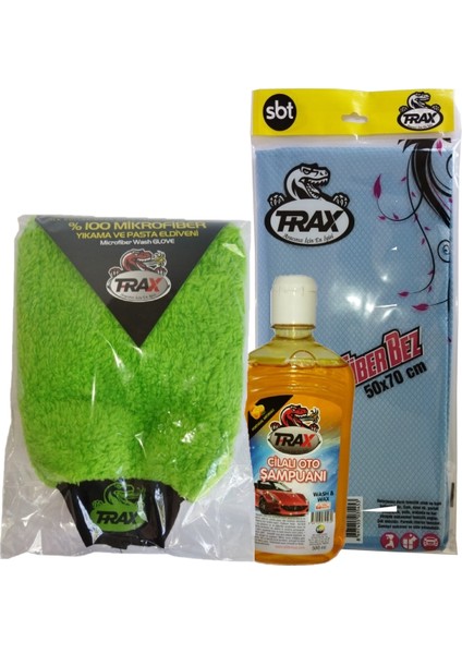 Araba Mikrofiber Yıkama Eldiven +Cilalı Şampuan 500 Ml+ 50X70 Microfiber Süper Bez