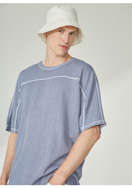 O Yaka Düz Açık İndigo Erkek T-Shirt ARTHUR