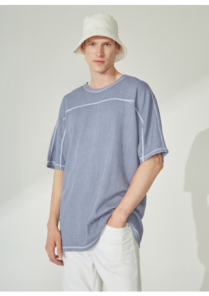 O Yaka Düz Açık İndigo Erkek T-Shirt ARTHUR modelleri