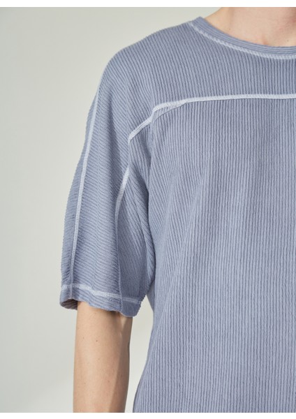 O Yaka Düz Açık İndigo Erkek T-Shirt ARTHUR fırsatları