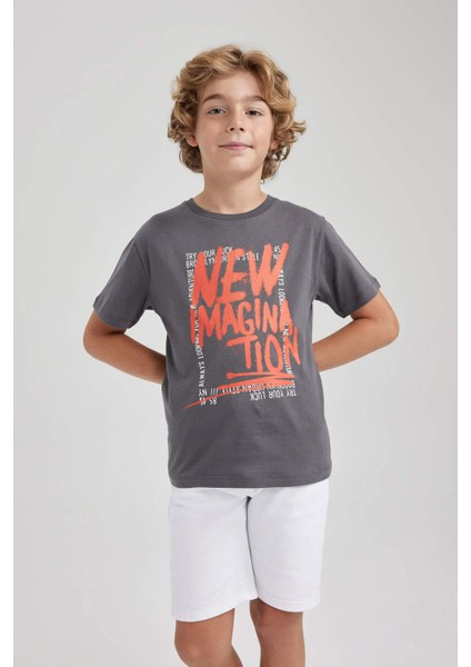 Erkek Çocuk Bisiklet Yaka Baskılı Kısa Kollu Tişört A9310A823HS