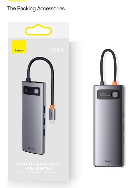 Metal Gleam Serisi 8'i 1 Arada Hub, Usb-C - 3x USB 3.0 + HDMI + Usb-C Pd + Microsd/sd + VGA