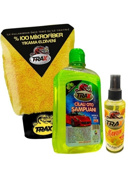 Mikrofiber Yıkama Eldiveni & Oto Cilalı Araç Şampuanı Elmalı 500 Ml&kavun Sprey Koku 170ML