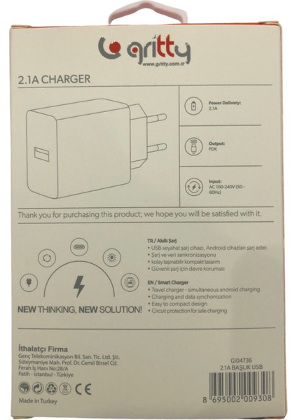 2.1A USB Ev Şarjı ( Şarj Başlığı Usb)