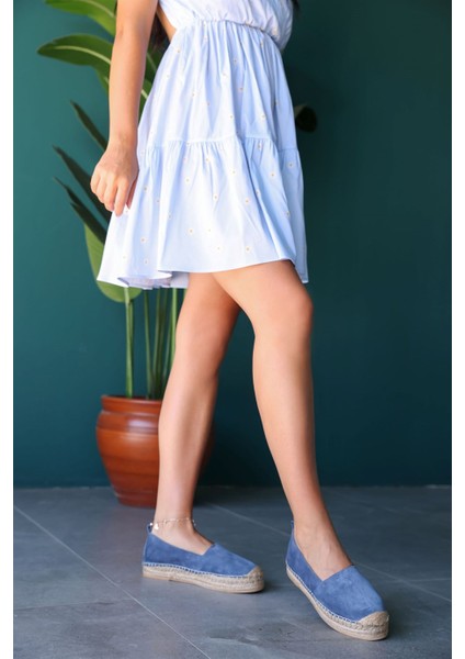 Best Kot Mavi Süet Kadın Espadril Ayakkabı