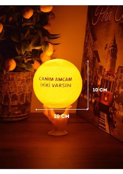 12cm Canım Amcam İyiki Varsın El Standlı Ay Küresi neon led lamba hediyelik eşya avize masa lambası gece lambası moon yılbaşı hediye fiyatları