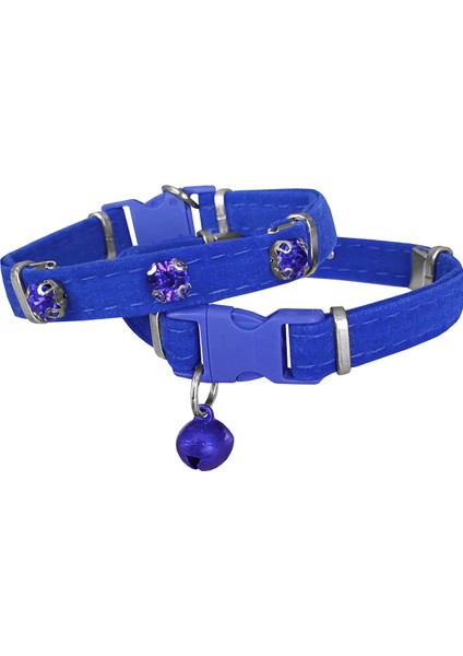 Kadife Kedi Boyun Tasması Taşlı 20-32 cm Mavi