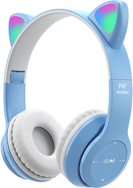 P47M Kedi Kulakları Işık Yayan Başa Takılan 5.0 Bluetooth Kulaklık (Yurt Dışından)