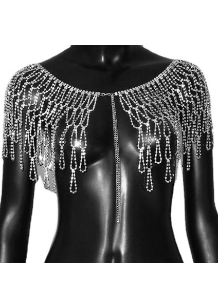 Rhinestone Vücut Zinciri Işıltılı Gümüş Bel Zinciri Bling Için Kulüp Kızlar Kadın Oval Stil (Yurt Dışından)