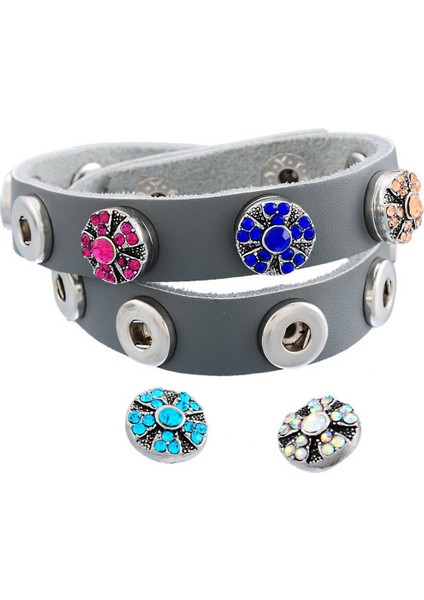 Lot 5 Karışık Rhinestone Crystal Snaps Charms Duth Drag Deri Bilezik (Yurt Dışından)
