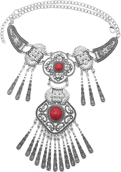 Bohemian Kolye Moda Antik Püskül Strand Kolye Yaka Gerdanlık Kazak Kırmızı (Yurt Dışından)