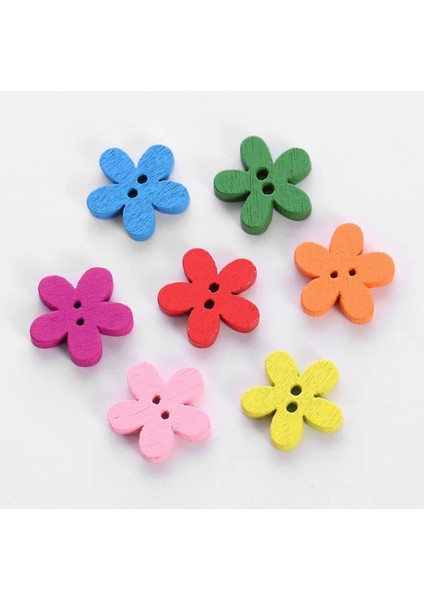 Ahşap Renkli Çiçek (2) Düğme 50 Adet 15 mm fiyatları