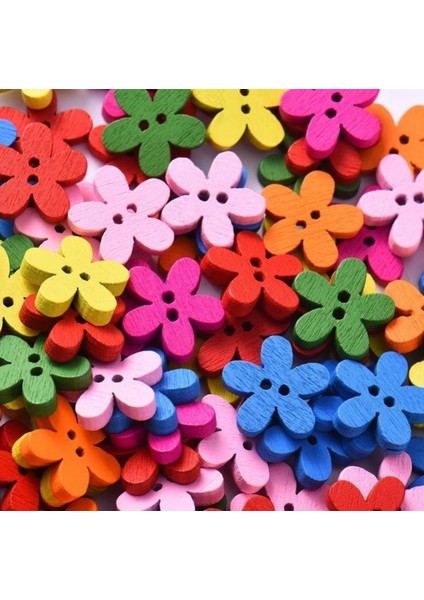 Ahşap Renkli Çiçek (2) Düğme 50 Adet 15 mm modelleri